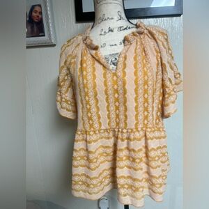 Joy Joy bohemian embroidered blouse ruffle hem hippie indie wester